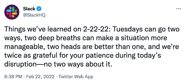 Slack 2-22-22 crsis outage tweet