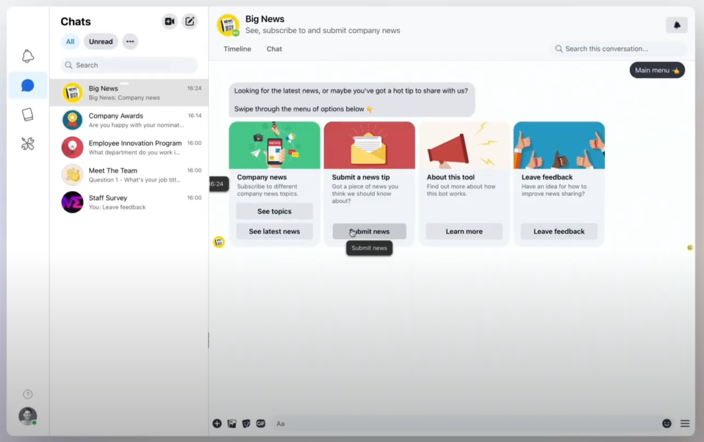 نمونهای از فضای کار ابزار the bot platform